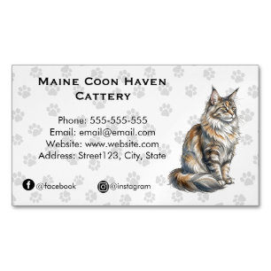 Carte De Visite Magnétique Élégant Maine Coon Chatterie Aquarelle Personnalis