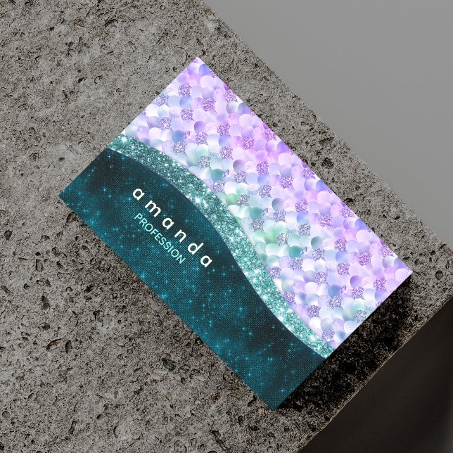 Carte De Visite Magnétique élégant mermaid iridescente faux monogramme de par (Créateur téléchargé)