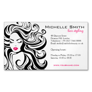 Carte De Visite Magnétique Élégant noir blanc Wavy Hairstyle extensions de ch