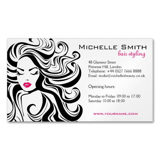 Carte De Visite Magnétique Élégant noir blanc Wavy Hairstyle extensions de ch (devant)