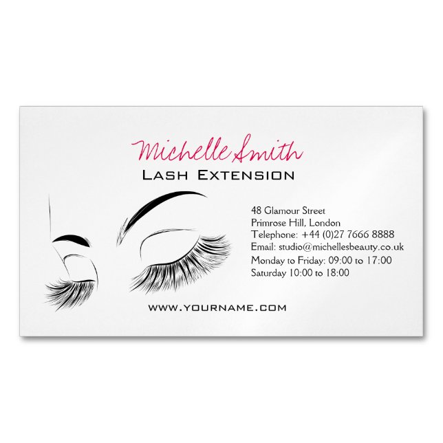 Carte De Visite Magnétique Elégant noir et blanc Eyelashes Dessin Barre Lash (devant)