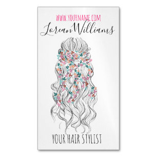 Carte De Visite Magnétique Élégant Pastel Bride Cheveux Vave Style Floral