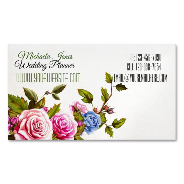 Carte De Visite Magnétique Élégant Rose designer Planner Florist (devant)