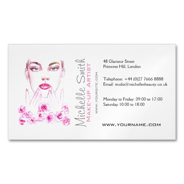 Carte De Visite Magnétique Elégant rose Roses Floral Aquarelle Beauté Salon (devant)