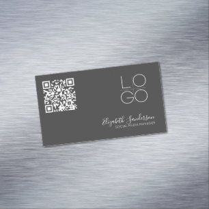 CARTE DE VISITE MAGNÉTIQUE ÉLÉGANT SCRIPT MINIMAL QR CODE MARQUE D'AFFAIRES