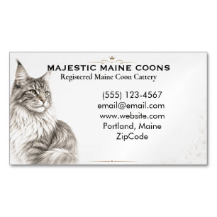 Carte De Visite Magnétique Élégante Maine Coon Cattery Personnalisée