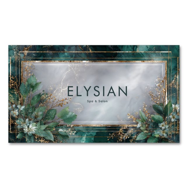 Carte De Visite Magnétique Emerald Marble Eucalyptus Gold Foliage Frame (devant)
