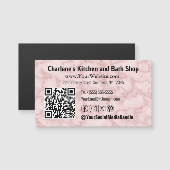 Carte de visite magnétique en marbre rose Faux (Devant / Derrière)