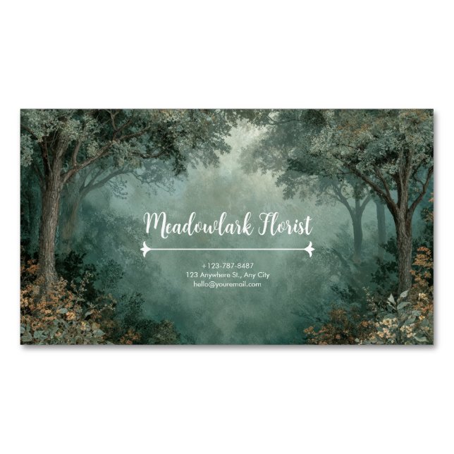 Carte De Visite Magnétique Enchanted Forest Misty Teal Green Painterly (devant)