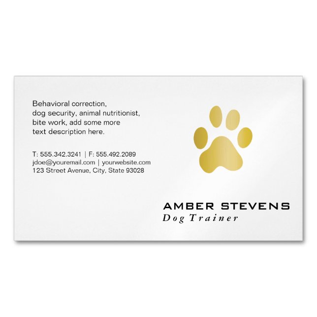 Carte De Visite Magnétique Entraîneur de chiens d'élite Golden Paw (devant)