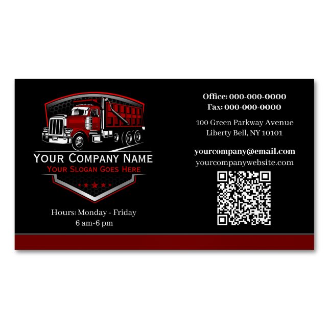 Carte De Visite Magnétique Entreprise de camionnage professionnel Code QR (devant)