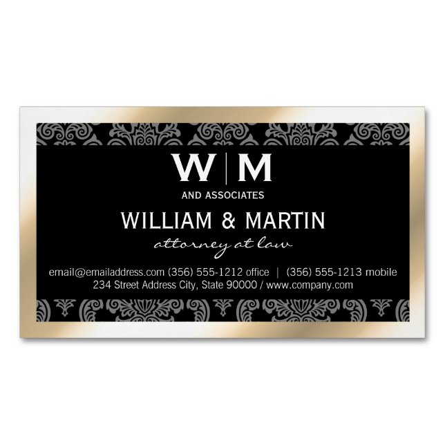 Carte De Visite Magnétique Executive Monogramme Gold Bordure Damas (devant)
