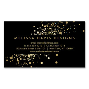 Carte De Visite Magnétique Faux Gold Confetti sur Black Modern