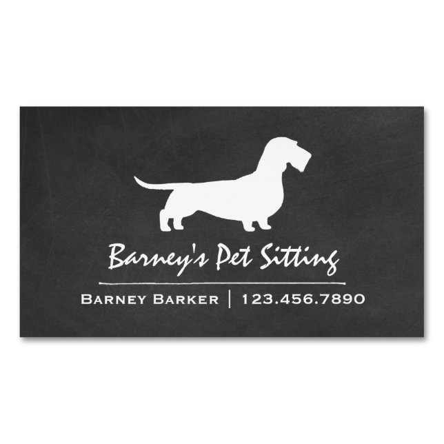 Carte De Visite Magnétique Fil Haired Dachshund Silhouette Chalboard Style (devant)