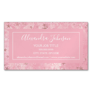 Carte De Visite Magnétique Fille Blush rose Damask et Motif d'étoiles