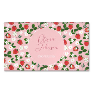 Carte De Visite Magnétique Fleurs de fraises sucrées aquarelle florale