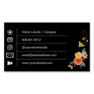 Carte De Visite Magnétique Fleurs sauvages floraux et abeille au miel