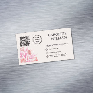 Carte De Visite Magnétique Floral Elegant QR Code Business Logo