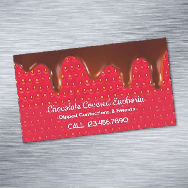 Carte De Visite Magnétique Fraise recouverte de chocolat (Chocolate Covered Strawberry Business Card Magnets)