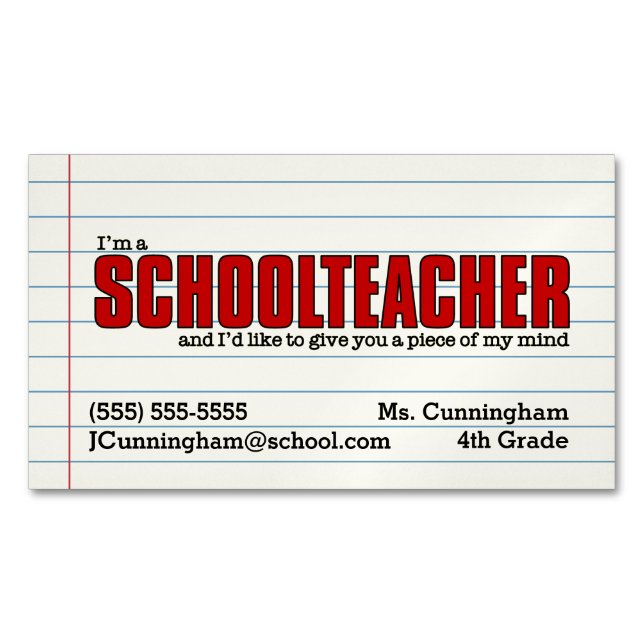 Carte De Visite Magnétique Fun Schoolenseignant Contact magnétique (devant)