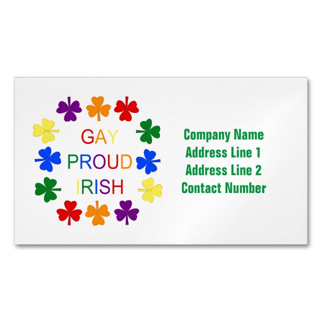 Carte De Visite Magnétique Gay Fier Irlandais LGBT Rainbow Shamrocks (devant)