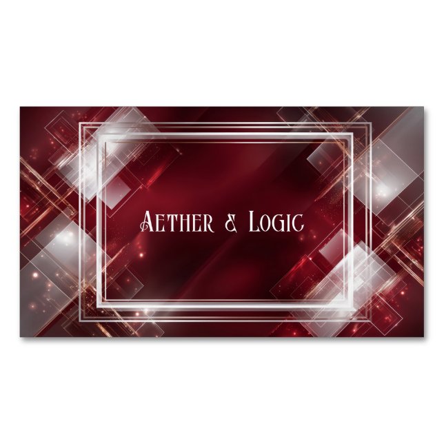 Carte De Visite Magnétique Geometric Crimson Red Silver Frame Luxury (devant)