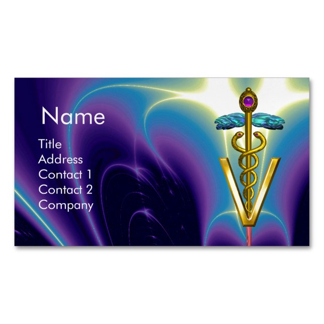 Carte De Visite Magnétique GOLDEN CADUCEUS VETERINARY SYMBOLE / Blue Purple (devant)