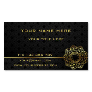 Carte De Visite Magnétique Golden Mandala Flower Gold Texte noir professionne