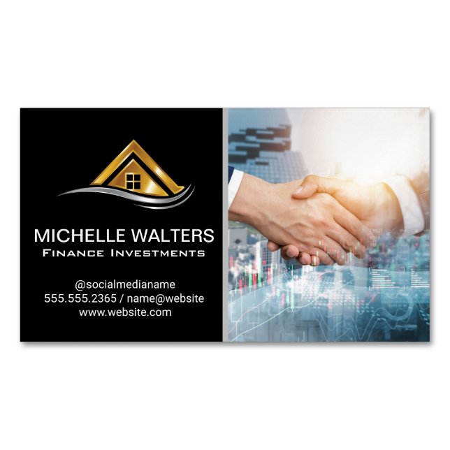 Carte De Visite Magnétique Graphiques financiers | Propriété | Serrer les mai (devant)