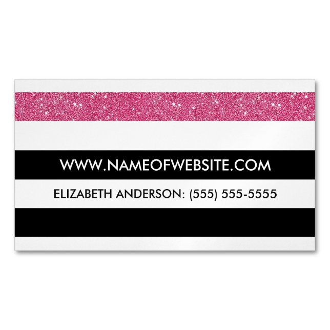 Carte De Visite Magnétique Grilles noires et blanches modernes Glitz FAUX ros (devant)