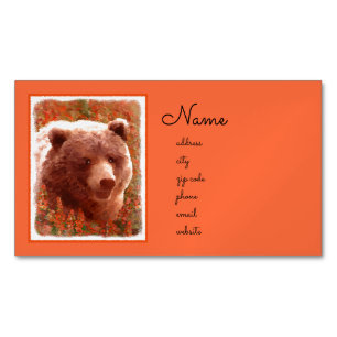 Carte De Visite Magnétique Grizzly Bear Cub dans Fireweed Peinture Art de la 