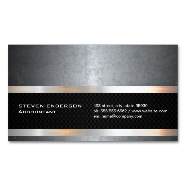 Carte De Visite Magnétique Grunge Texture | Maillage en argent noir (devant)