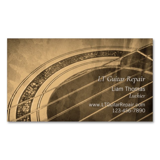 Carte De Visite Magnétique Guitare acoustique personnalisée Luthier artisan (devant)
