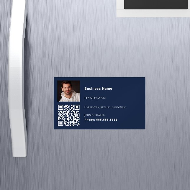 Carte De Visite Magnétique Handyman bleu marine photo code QR (Créateur téléchargé)