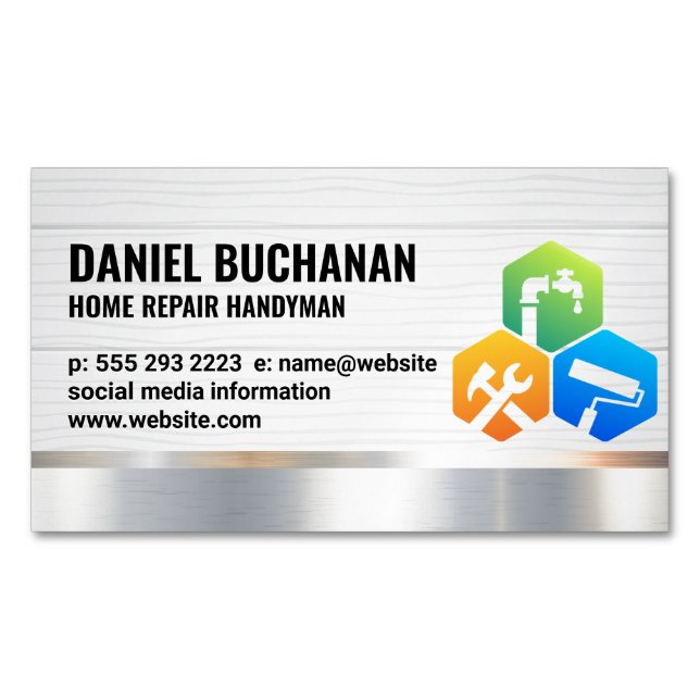 Carte De Visite Magnétique Handyman | Bois métallique | Services à la maison (devant)