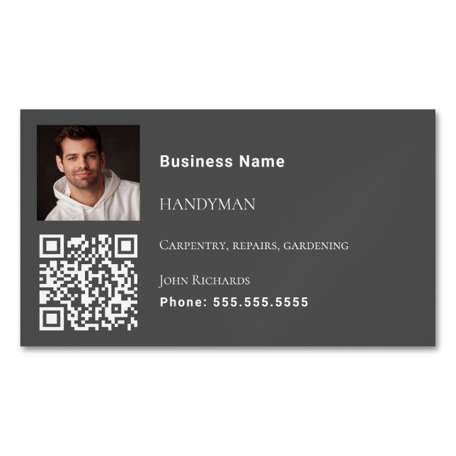 Carte De Visite Magnétique Handyman gris photo code QR (devant)