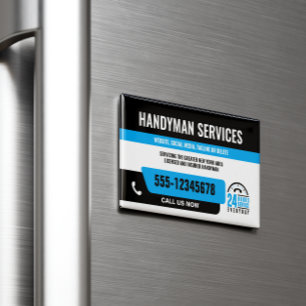 CARTE DE VISITE MAGNÉTIQUE HANDYMAN REMPLACE GUEZ URGENT RÉPARATION BLACK BLE