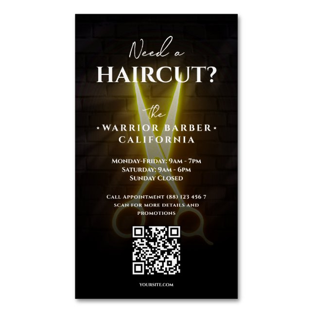 Carte De Visite Magnétique Heures d'ouverture du salon de coiffure moderne (devant Vertical)