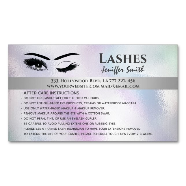 Carte De Visite Magnétique Holographie professionnelle chic lashes après soin (devant)