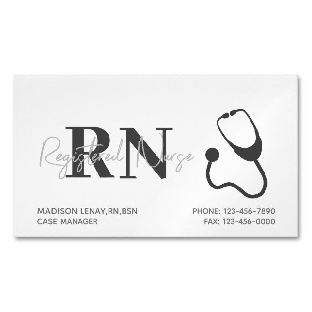 Carte De Visite Magnétique Infirmière Médicale inscrite White Black Professio (devant)