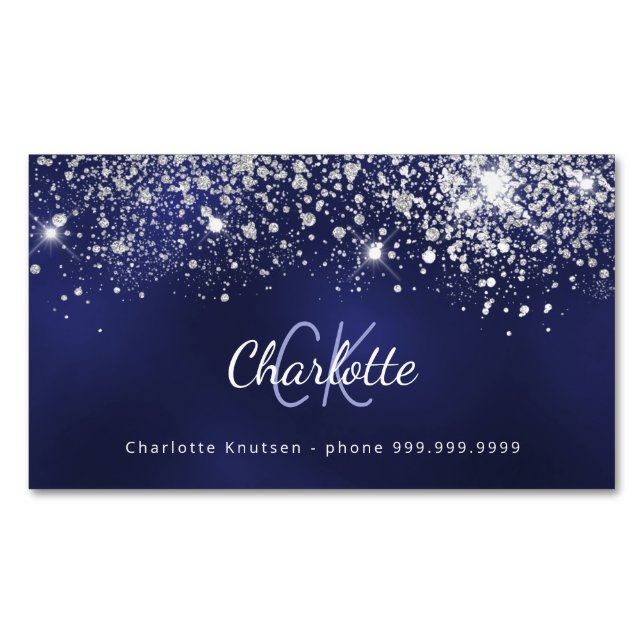 Carte De Visite Magnétique Initiales du monogramme de parties scintillant ble (devant)