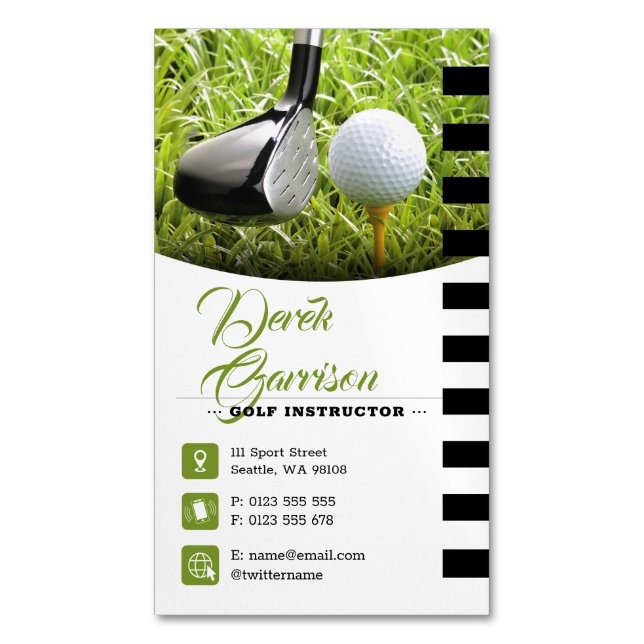 Carte De Visite Magnétique Instructeur de golf | Cours de golf professionnel (devant Vertical)