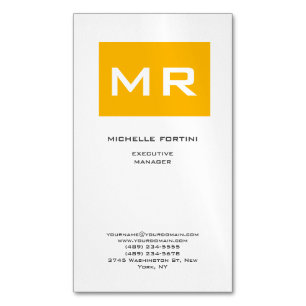 Carte De Visite Magnétique Joli Monogramme Jaune Blanc Moderne Minimaliste
