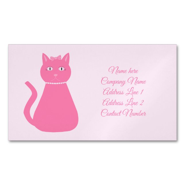 Carte De Visite Magnétique Jolie fille rose Chat Personnalisé Animal de compa (devant)