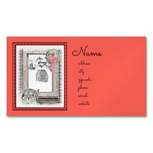 Carte De Visite Magnétique Keeshond Noël hiver fenêtre Peinture Chien Art