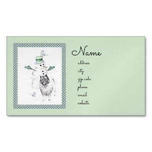 Carte De Visite Magnétique Keeshond Noël Snowman Peinture Chien Art