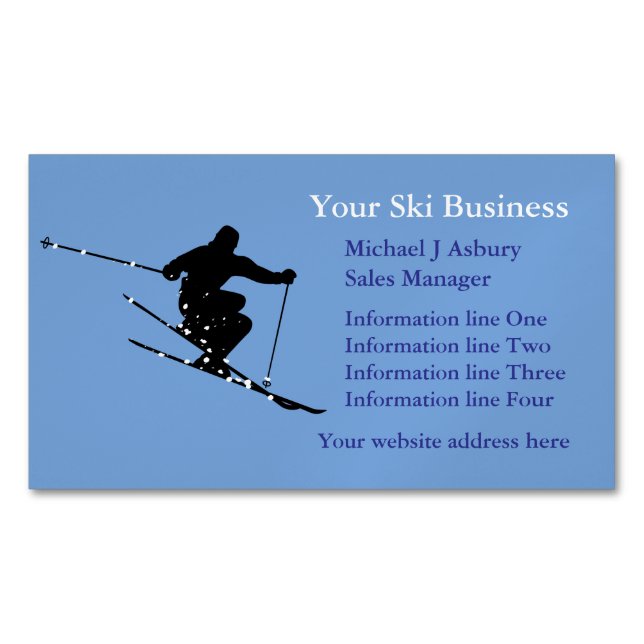 Carte De Visite Magnétique Logo de Blue Snow Skier (devant)
