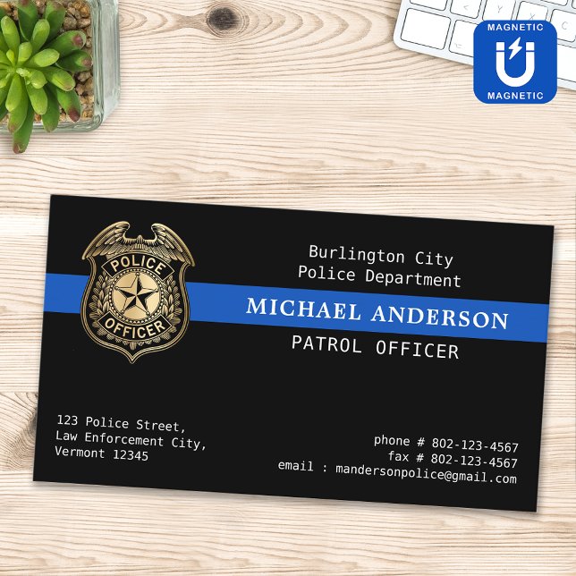 Carte De Visite Magnétique Logo de l'agent de police personnalisé (Créateur téléchargé)