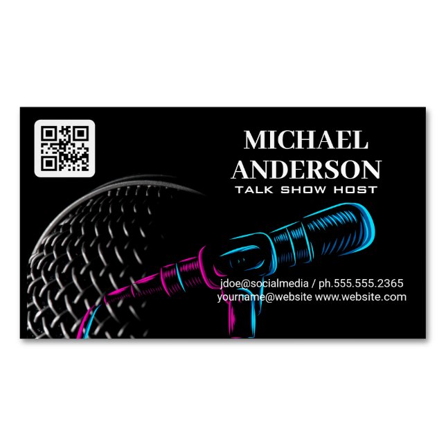 Carte De Visite Magnétique Logo du microphone | Podcast Vlogger (devant)