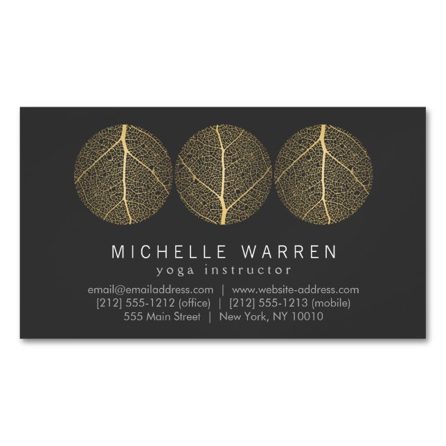 Carte De Visite Magnétique Logo Elegant Gold Leaf Trio sur Dark Grey (devant)